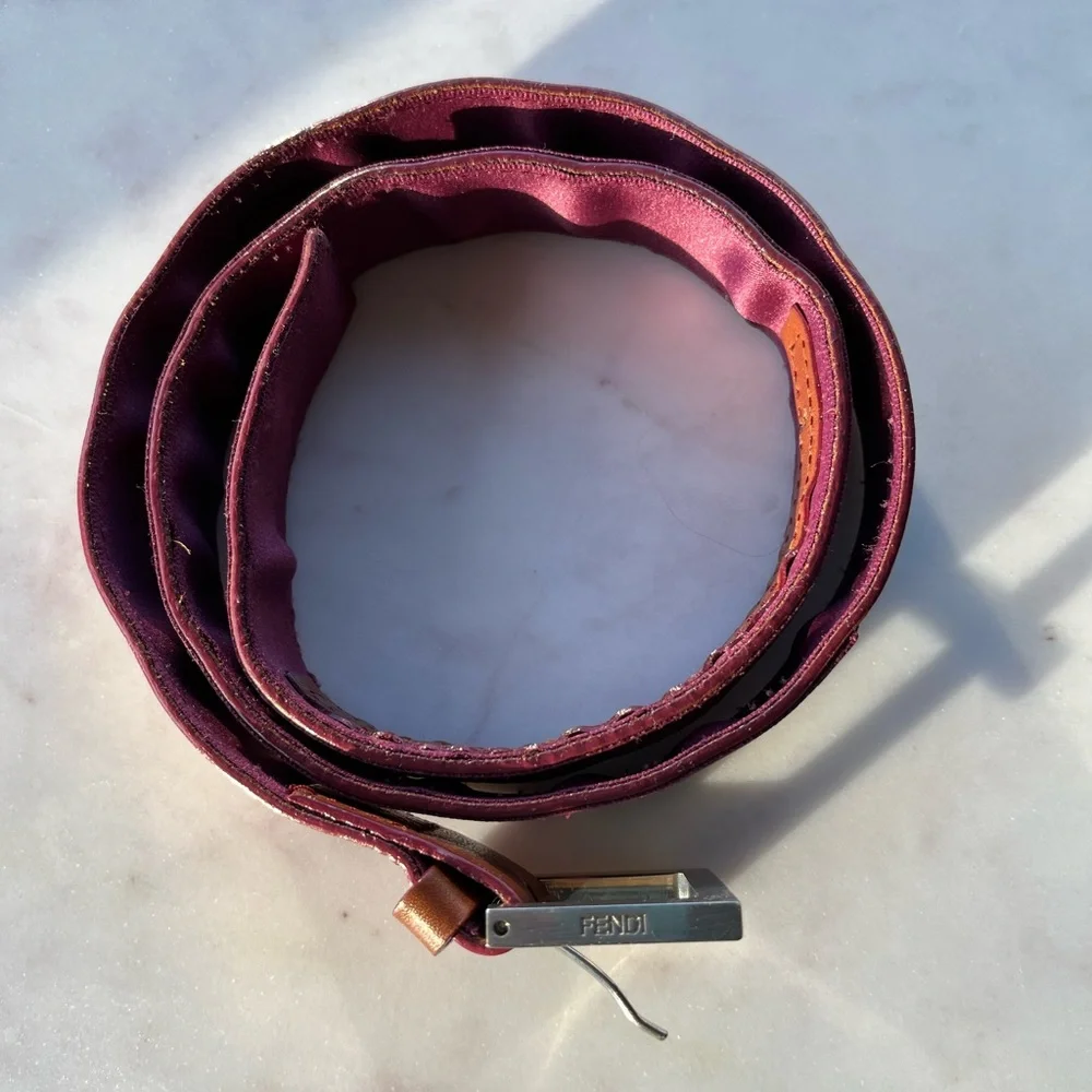 Fendi skinny satin & leather belt - Picture 2 of 6